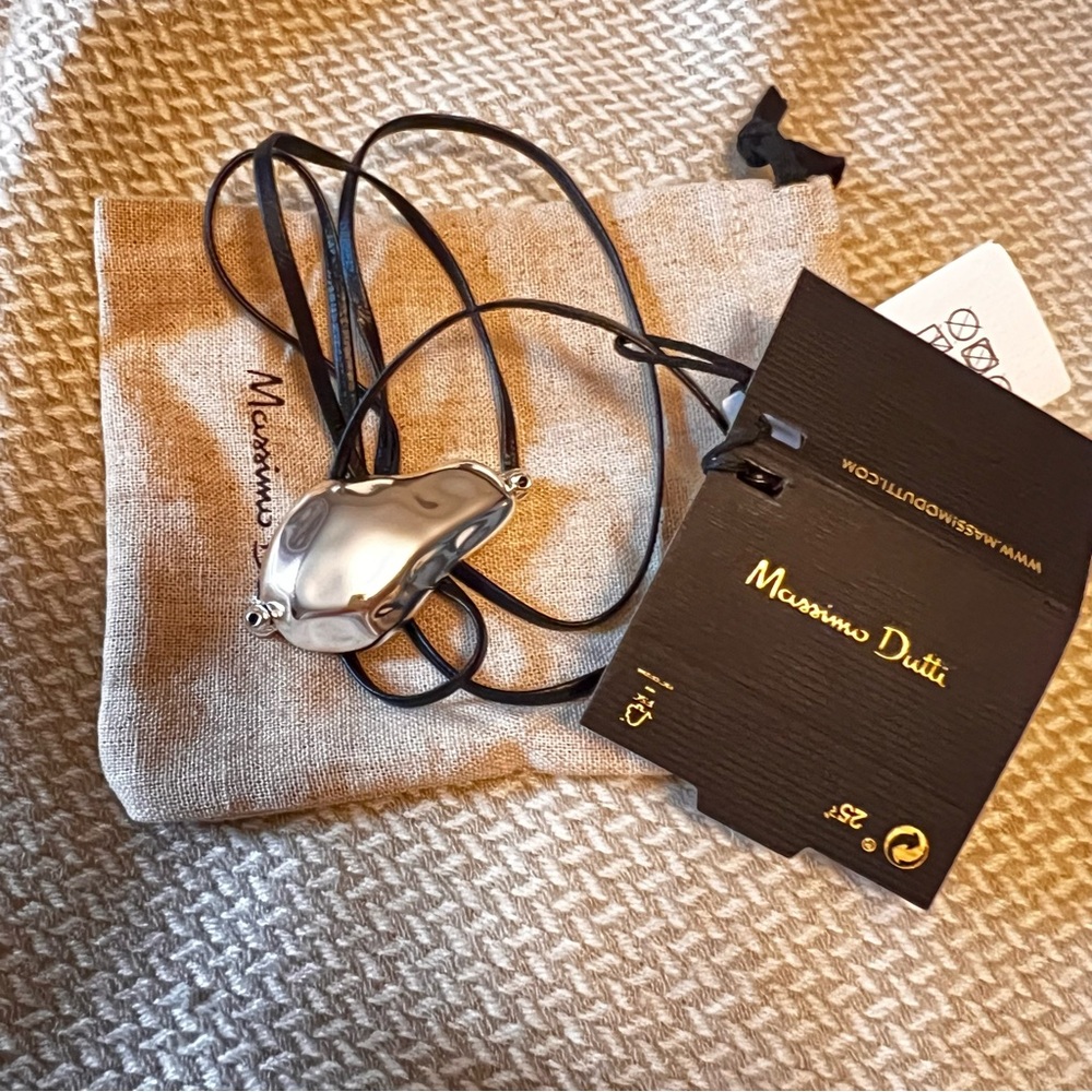 Massimo Dutti Leather Cord Bracelet with Silver Piece - Picture 3 of 4